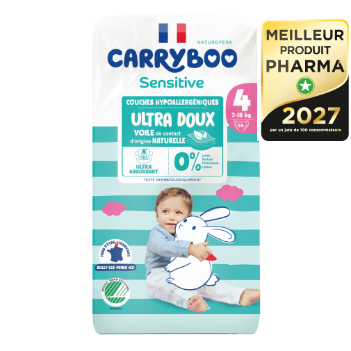 CARRYBOO SENSITIVE – Couche peaux sensibles T4 (7-18kg), x 44 —